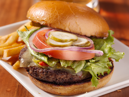 Delicious burger and fries at Hering's Lake Ripley Inn